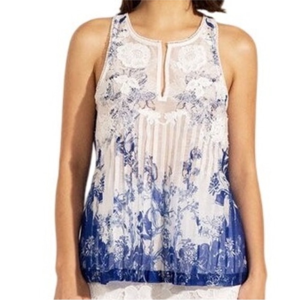 Ranna Gill x Anthropologie Zestio Pleated Blouse Floral Ombre Small Like New
